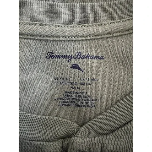 Tommy Bahama Boys Cotton Henley Jersey Long Sleeve Shirt XXL Olive Size 16 - Picture 5 of 5
